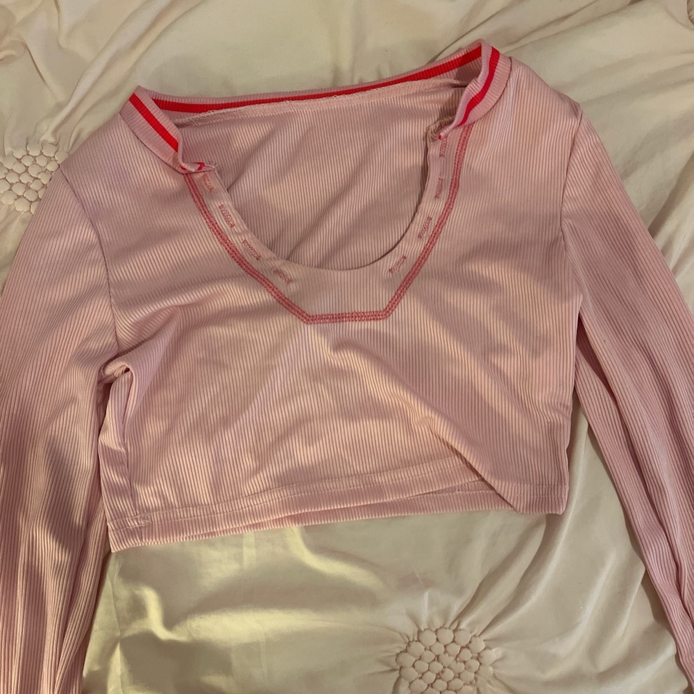 Pink Long Sleeve Crop Top